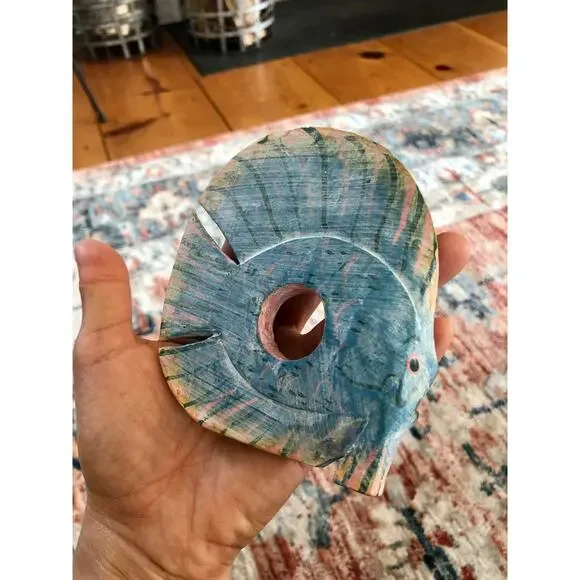 Vintage Hand-Carved wooden Fish Napkin Rings, Holder, Blue Fish, Set of Four - Picture 9 of 9